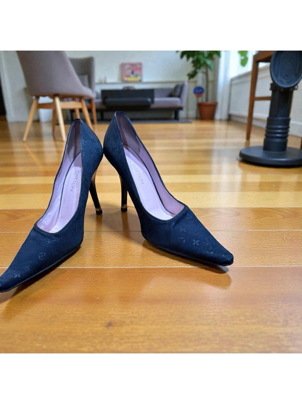 Louis Vuitton Black Monogram Mini Lin Satin Pumps in Box With COA - Picture 4 of 16
